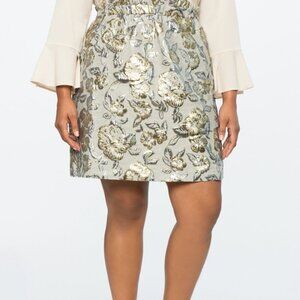 Eloquii Metallic Taupe Floral Brocade Mini Full Skirt 16 Party Wedding Event